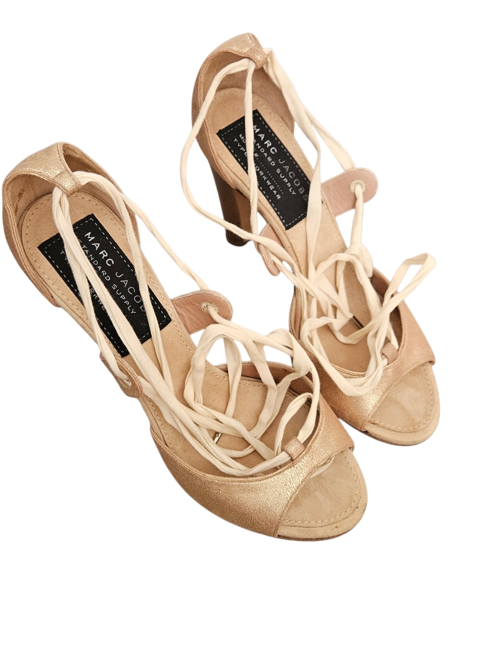 Marc Jacobs Champagne Lace-Up High Heel Sandals Size 39/8 - Picture 2 of 6